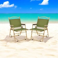 2 كرسي رحلات واسترخاء قماش اخضر و بيد خشب قابل للط...