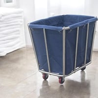 عربية سلة غسيل الملابس قماش ازرق بيد ستانلس ستيل G...
