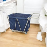 عربية سلة غسيل الملابس قماش ازرق بيد ستانلس ستيل G...