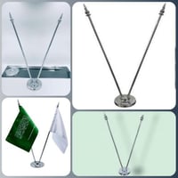 سارية بدون اعلام مكتبي صغير مزدوج كروم فضي HS233