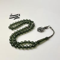 سبحة بكلايت اخضر زيتي - طربزون وفواصل فضة عيار 100...