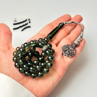 سبحة بكلايت اخضر زيتي - طربزون وفواصل فضة عيار 100...