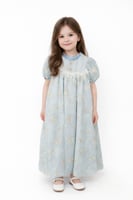 فستان بناتي طويل مطرز بلون أزرق سماوي فاخر