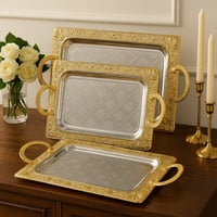 طقم صواني تقديم فاخرة بإطار ذهبي – 3 حبات