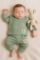 طقم مواليد قطني ناعم – بيج وردي و أخضر باستيل