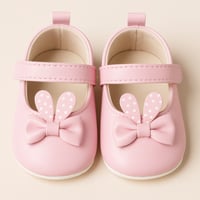 حذاء مواليد بناتي وردي بفيونكة وأذنين منقطة لطيفة