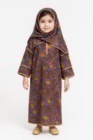 طقم صلاة بناتي مزخرف – بني بنقوش برتقالية