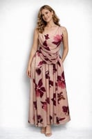 فستان وردي بطبعة زهور وقصة كتف واحد