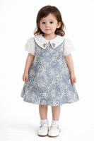 فستان بناتي أنيق بلون أزرق رمادي مزخرف بورود ناعمة...