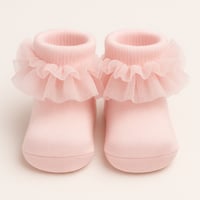 جوارب مواليد بتصميم تول منفوش - وردي وأوف وايت