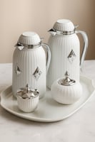 طقم دلال حرارية فاخر باللون الأبيض والفضي بتصميم ر...