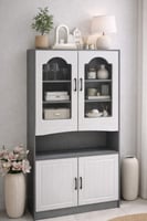 بوفيه عرض أنيق بواجهات زجاجية وتصميم عملي