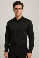 قميص رجالي أسود أنيق بتصميم كلاسيكي رسمي