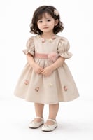 فستان بناتي بيج ناعم مزين بورود ثلاثية الأبعاد وحز...