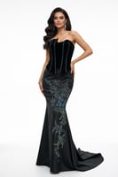 فستان سهرة أسود فخم بتطريز جانبي أنيق