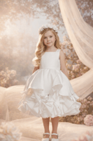 فستان بناتي أبيض فخم بتصميم منفوش وزهور ناعمة – إط...