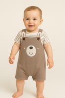 طقم مواليد بتصميم دب كرتوني وألوان دافئة