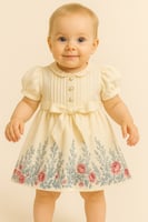 فستان أطفال ناعم مطرز بزهور وأكمام قصيرة