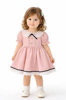 فستان بناتي كلاسيكي باللون البيج بتفاصيل دانتيل أن...