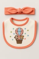 طقم مريلة وعصابة رأس بتطريز منطاد وحيوانات لطيفة