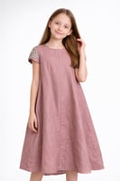 فستان بناتي ناعم بتطريز أنيق على الأكتاف