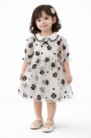 فستان بناتي فاخر بتطريز ورود سوداء وياقة دانتيل أن...