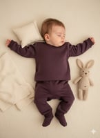 طقم مواليد قطني ناعم – باللون العودي الداكن