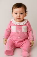 طقم مواليد بياقة زخرفية وتطريز ورود ناعمة