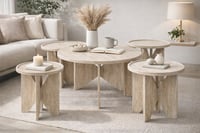 طقم طاولات خشبية دائرية أنيقة – 5 قطع