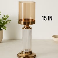 شمعدان ديكور فاخر بارتفاع 15 إنش بتصميم زجاجي ومعد...