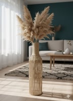 مزهرية أرضية طويلة بتصميم خوص مزخرف