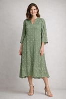 جلابية نسائية ناعمة باللون الأخضر الزيتوني بتطريز...