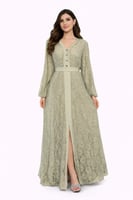 فستان دانتيل أنيق باللون الزيتي الفاتح