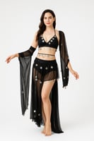 طقم رقص شرقي شيفون بعملات فضية