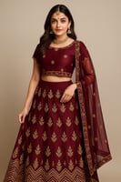 طقم هندي عنابي بتطريز ذهبي فاخر