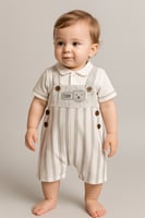 بدلة أطفال أولاد بتصميم مخطط ورسمة دب لطيف