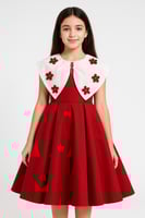 فستان بناتي أنيق بياقة فريدة مزينة بالزهور