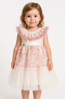 فستان بناتي وردي بتطريز فخم وتول ناعم أسفل التنورة