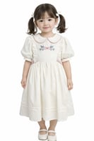 فستان بناتي ناعم بتطريز وردي وياقة كلاسيكية أنيقة