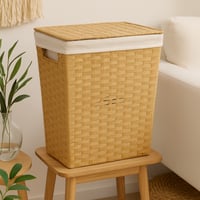 سلة غسيل بغطاء من الخوص بتصميم عصري وأنيق