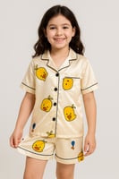 طقم بيجامة بناتي قصير بطبعة بطات مرحة