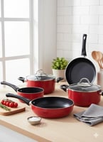 طقم قدور طهي غير لاصقة – 3 قطع باللون الأحمر