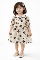 فستان بناتي فاخر بتطريز ورود سوداء وياقة دانتيل أن...