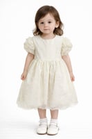 فستان بناتي منفوش باللون السكري بأكمام منفوخة وتفا...