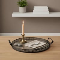 صينية تقديم دائرية بإطار معدني ومقابض جانبية أنيقة