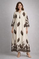 جلابية نسائية فاخرة باللون العاجي بتطريز بني شرقي...