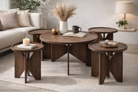 طقم طاولات خشبية دائرية أنيقة – 5 قطع