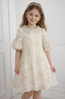 فستان بناتي فاخر بتطريز فراشات وياقة لؤلؤية أنيقة