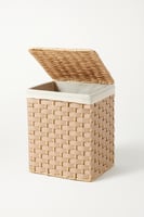 سلة تخزين بغطاء بتصميم منسوج أنيق ولمسة طبيعية