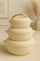 طقم حافظات طعام فاخر بلون عاجي ومقبض ذهبي – 3 قطع...